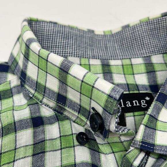 Jared Lang Men's Green & Navy Long Sleeve Woven Button down Shirt Size Medium - Picture 7 of 10